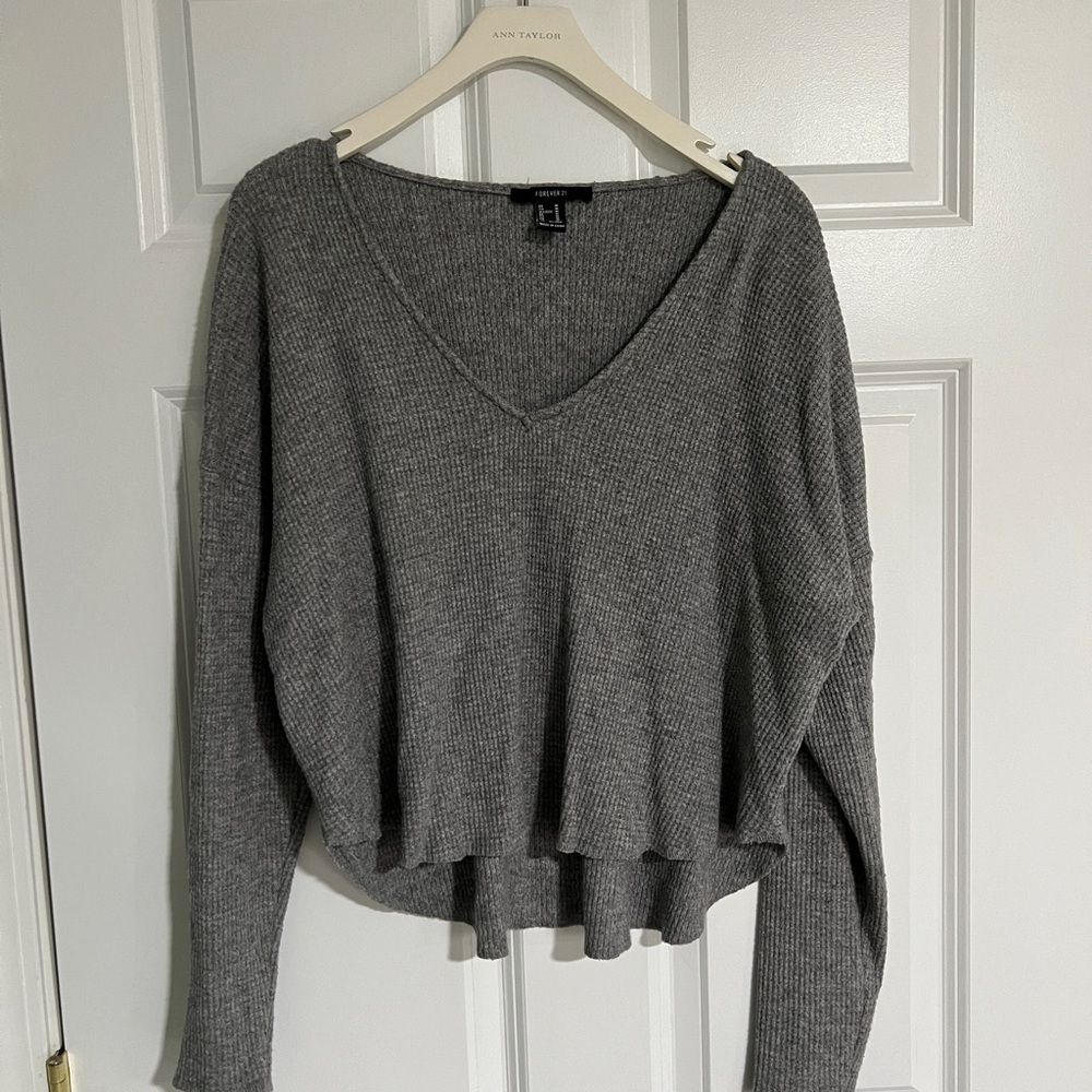 Forever 21 Charcoal Long Sleeve V-Neck Top